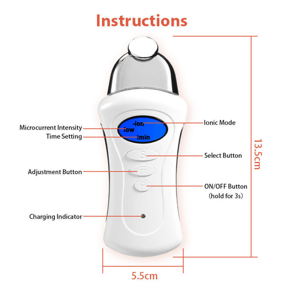 Mini Micro Current Ion นวดความงาม Stimulator Galvanic Microcurrent SPA อุปกรณ์ 3 หัวเสริม LCD Face L