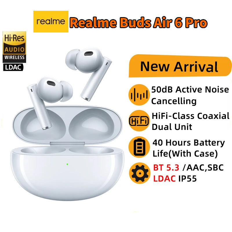 Realme Buds Air 6 Pro หูฟังไร ้ สาย True 50dB Active ตัดเสียงรบกวนบลูทูธ 5.3 TWS หูฟัง LDAC IP55 หู