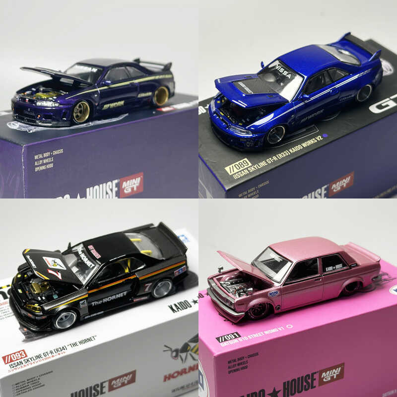 Minigt Kaido House Datsun 510 089 092 R34 R33 NSX 090 103 รุ่นโลหะผสม 102 094 110 066 063 068 084 091 รถไล่ล่า