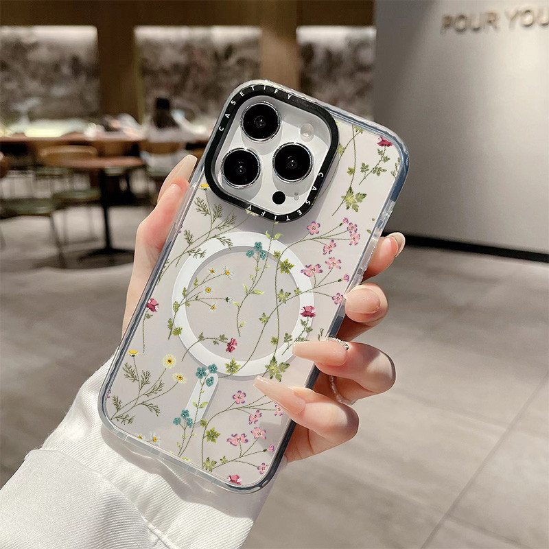 Screenful ขนาดเล็กสดดอกไม้ไร้สายชาร์จแม่เหล็กสําหรับ IPhone 16 Pro Max ฝาครอบ 16 PLUS ซิลิโคนนุ่มกันชนใสกันกระแทกปลอก
