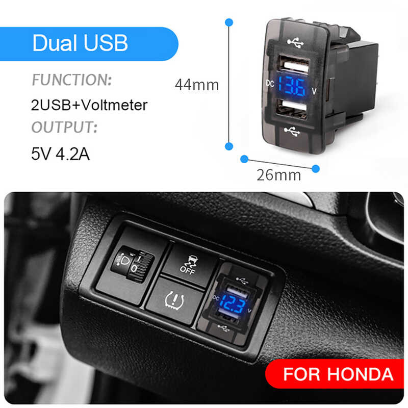 ❤️ Yc-A81 Dual 4.2A USB Car Charger 12V-24V 44X26mm โวลต์มิเตอร์60ซม.สำหรั