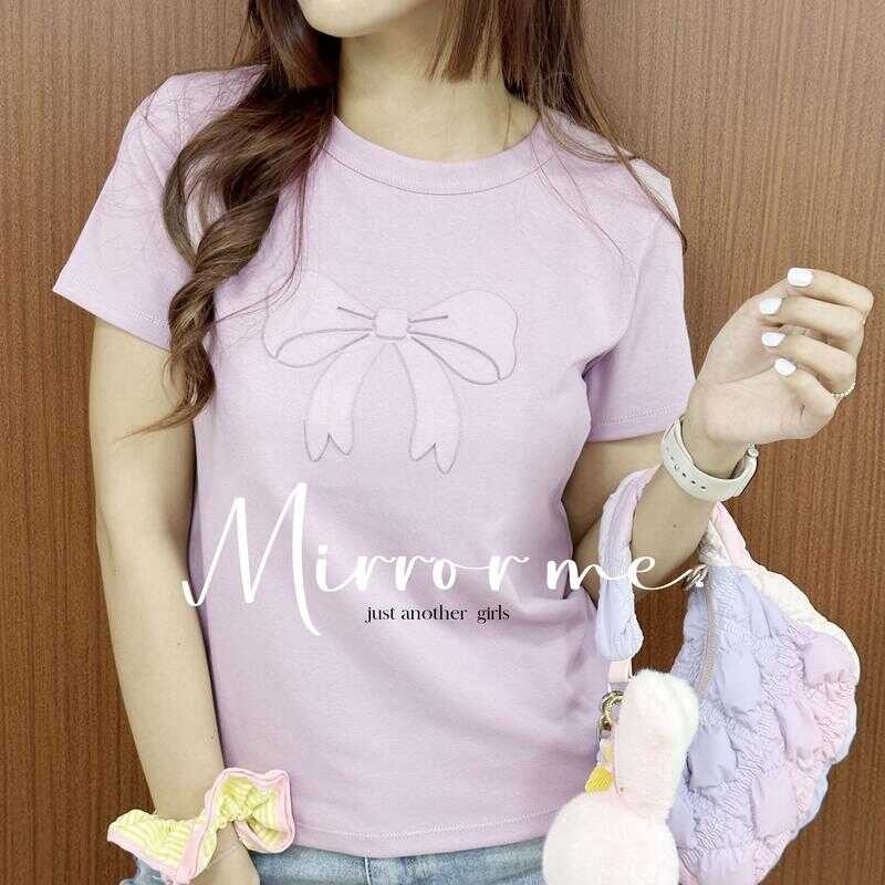 mirrorme เสื้อโบว์ งานนูน ทรงสวย ยืดได้เยอะ Women ผู้หญิง Clothing Tshirt