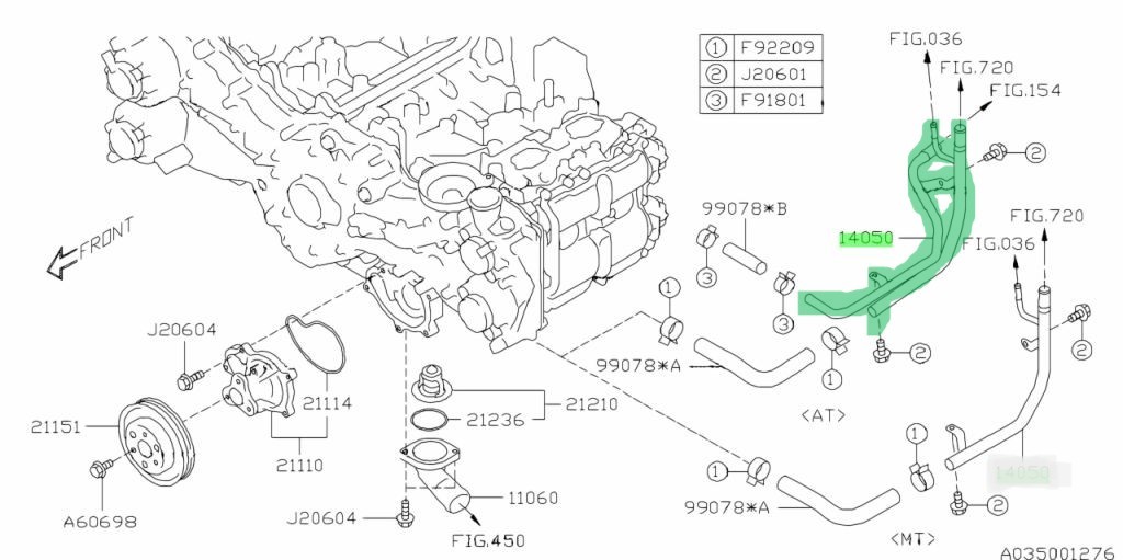 14050AA881 Subaru ZC6 AT ท่อเหล็กบายพาสน้ํา Toyota GT8614050AA880