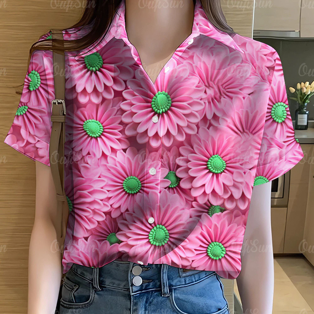 เสื้อลายดอกไม้ผู้หญิง แขนสั้น สไตล์ฮาวาย โอเวอร์ไซส์ thumbnail 7