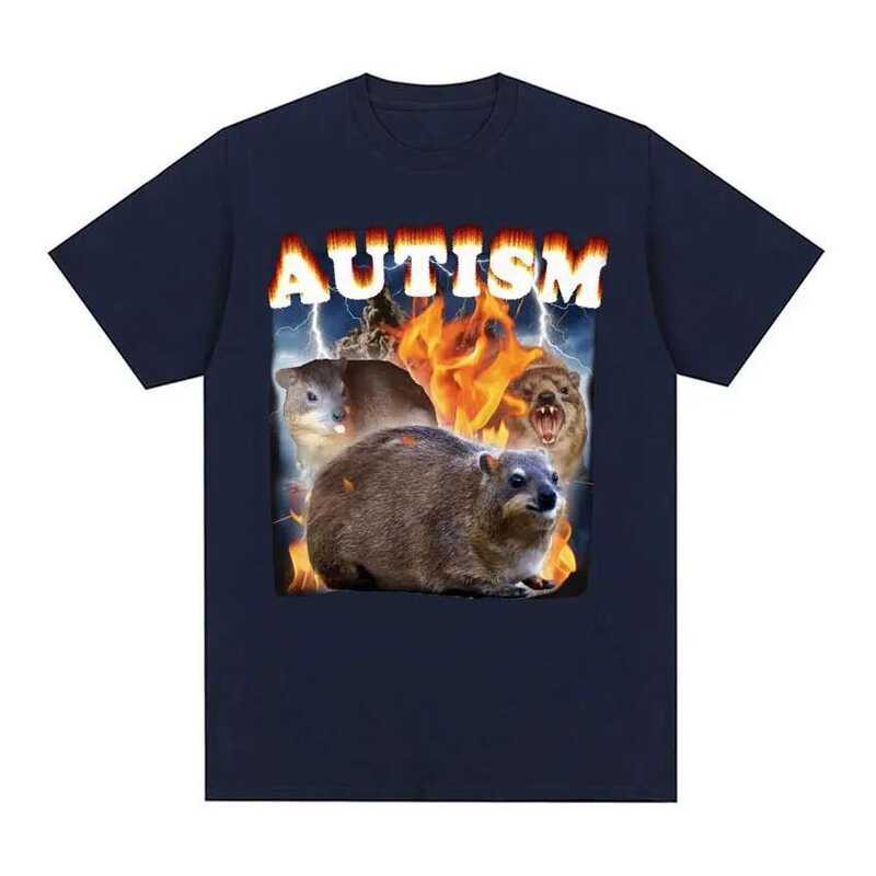 ▥ ออทิสติกตลก Hyrax Meme TEE เสื้อผู้ชายเสื้อผ้า Haruku VINTAGE เสื้อยืดขนาดใหญ่ Unisex ฤดูร้อน