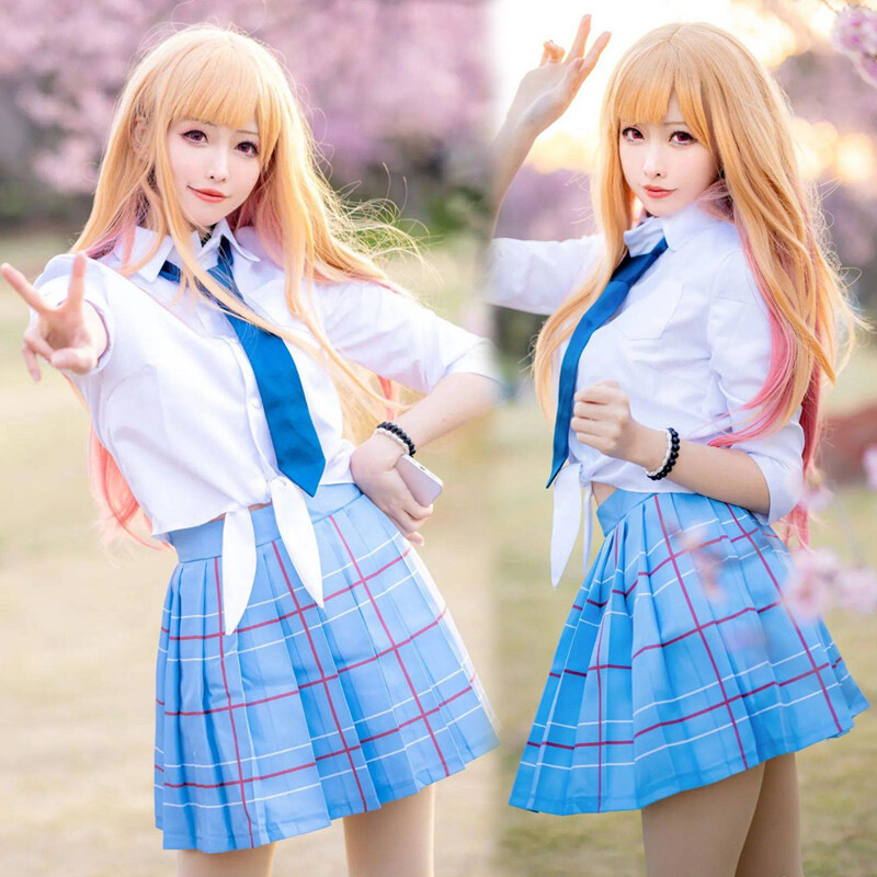ชุดเครื่องแต่งกายคอสเพลย์ ชุดเครื่องแบบนักเรียน กระโปรงพลีท ลายการ์ตูนอนิเมะ Marin Kitagawa