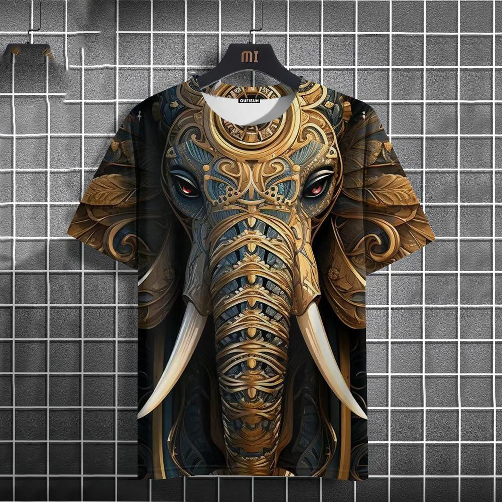 EvoNova เสื้อสงกรานต์2567 เสื้อยืดแขนสั้นลําลอง พิมพ์ลายช้าง 3 มิติ ทรงหลวม โอเวอร์ไซซ์ เสื้อยืดยูนิเซ็กส์
