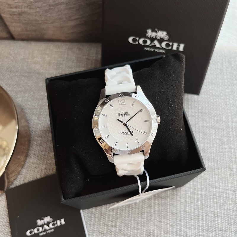 ♞,♘ผ่อน0%~แท้100% นาฬิกาข้อมือ ผู้หญิง สีขาว สายเกลียวรุ่นใหม่ ลายC Coach Maddy 14503417