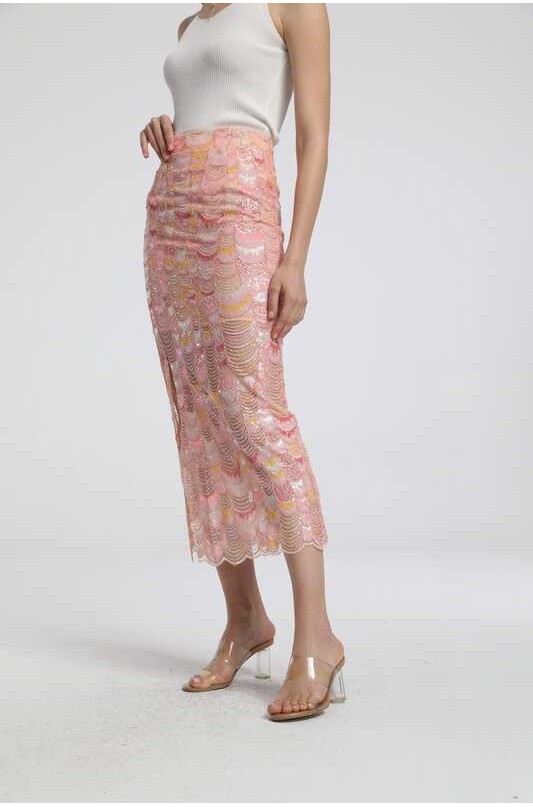 ❤ Alisa.Sonya สีชมพูนางเงือก กระโปรงขนาดเล็กปักเลื่อมปล