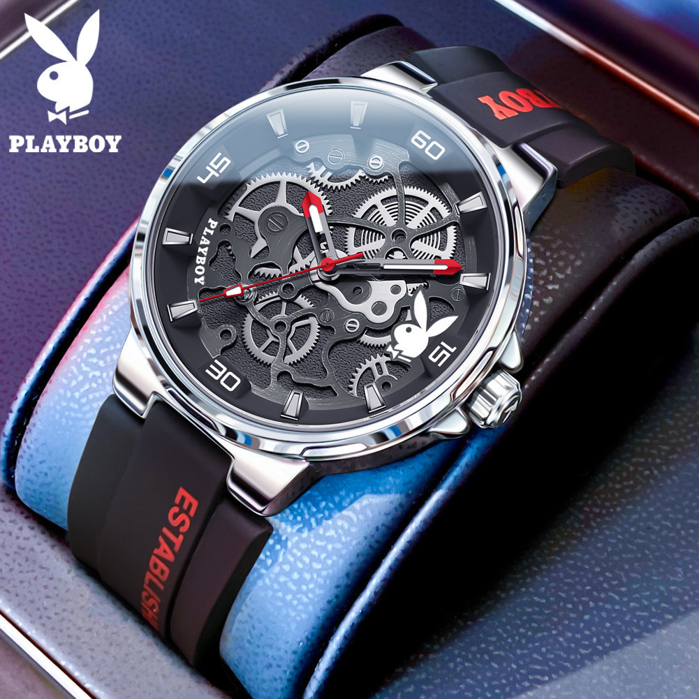 Playboy นาฬิกาข้อมือควอตซ์ สายซิลิโคนเรืองแสง กันน้ํา ของแท้ สําหรับผู้ชาย