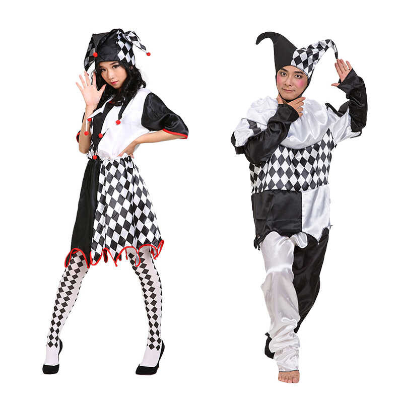 Cosplay Halloween Couples Clown Clothing Suit Men And Women Black And White Clown Table Performance