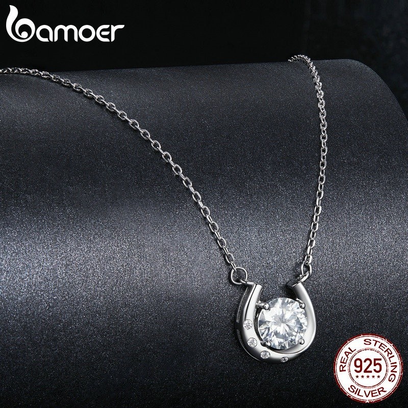 Bamoer สร้อยคอเงินแท้ 925 จี้เกือกม้า เครื่องประดับ สําหรับผู้หญิง MSN028
