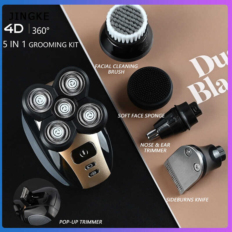 ❤ ❤ JINGKE 5-In-1 Men's Electric 4D Rechargeable Floating Head Shaver With Ipx6 Waterproof Funct