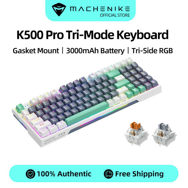Pro he K500 Gasket Mount Tri-Mode Bluetooth Wireless 94 keys Hot-Swappable RGB Backlit Mechanical K
