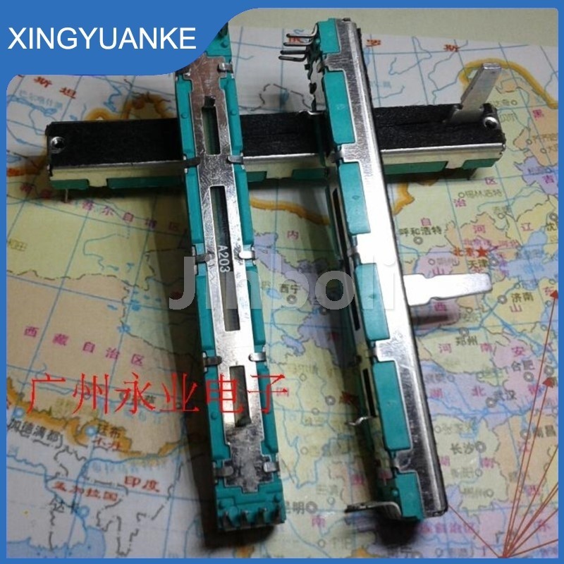 1PCS 75 มม.ตรงสไลด์ Potentiometer Resistor A203 20K Ohm Double 8Pins Mixer Fader A20K ความยาว 15 มม.