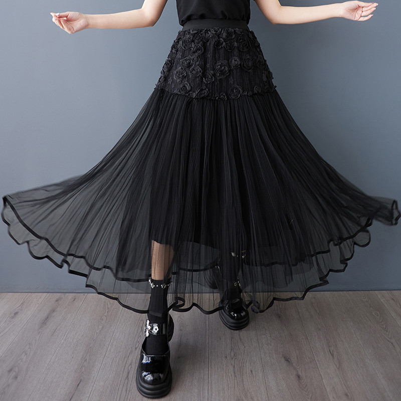 Oladivi Plus กระโปรง A-line ตาข่าย Oversize สำหรับฤดูร้อน สไตล์ casual ขนาดผู้หญิง รหัส 9111 C018