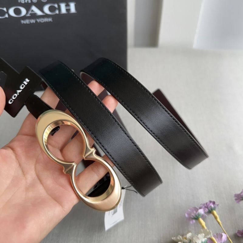 ♞,♘,♙แท้% Coach C1725 Signature Buckle Belt เข็มขัดหนังสีดำ