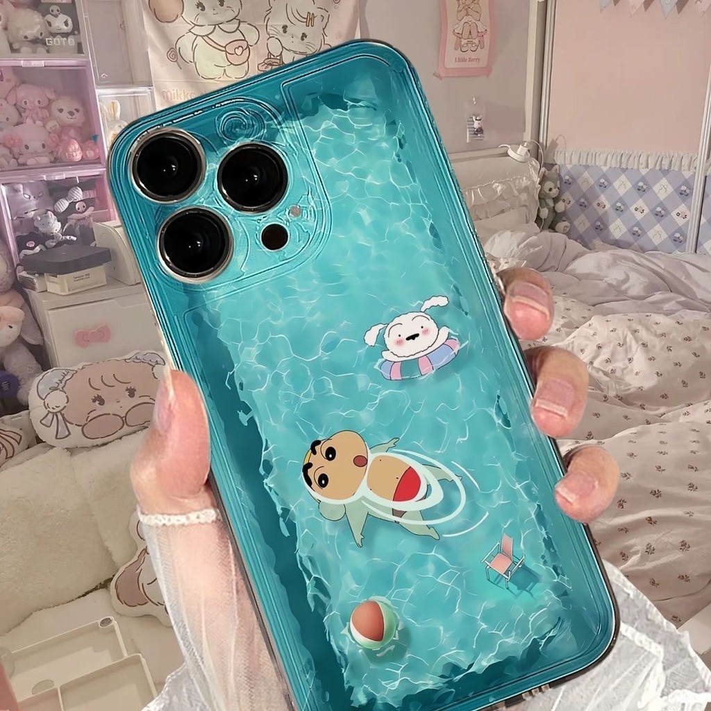 โปร่งใสสีเขียวด้านล่างสระว่ายน้ํา Backสโตรก Xiaoxin เคสโทรศัพท์สําหรับ iPhone 12 13 11 14 15 Pro Max 14 15 Plus 7 8 Plus Xr Xs XsMax OUSu
