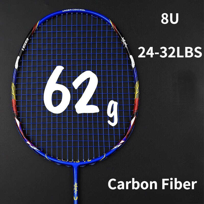 62g GY 8U Carbon Fiber Rackets Ultra Light Badminton Racket 24-32LBS