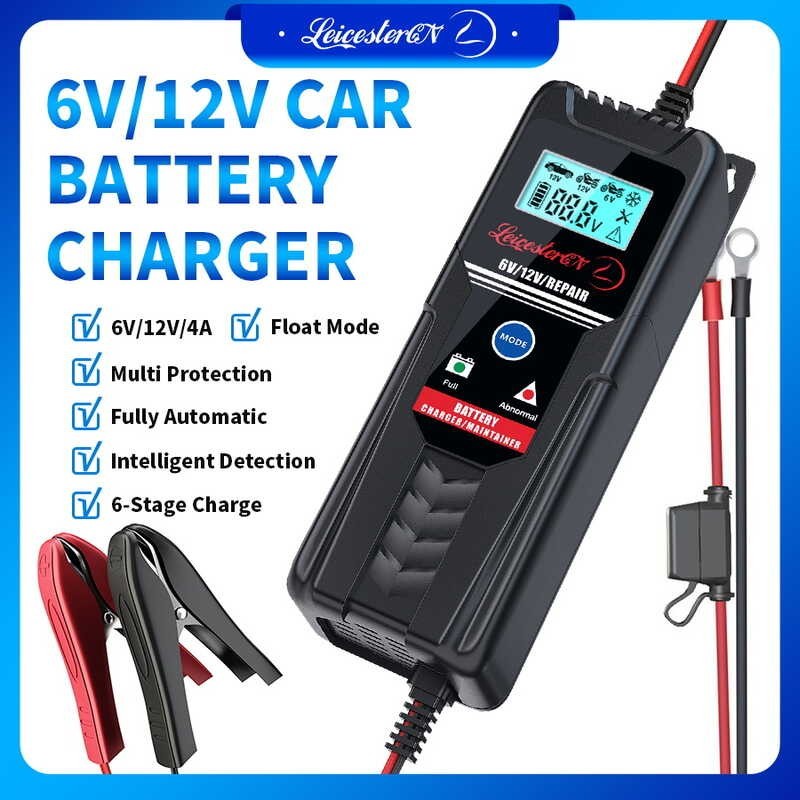 4A LST 6V/12V Trickle Maintainer Automatic 6-Stages Smart Pulse Repair Maintenance Charger for Car,