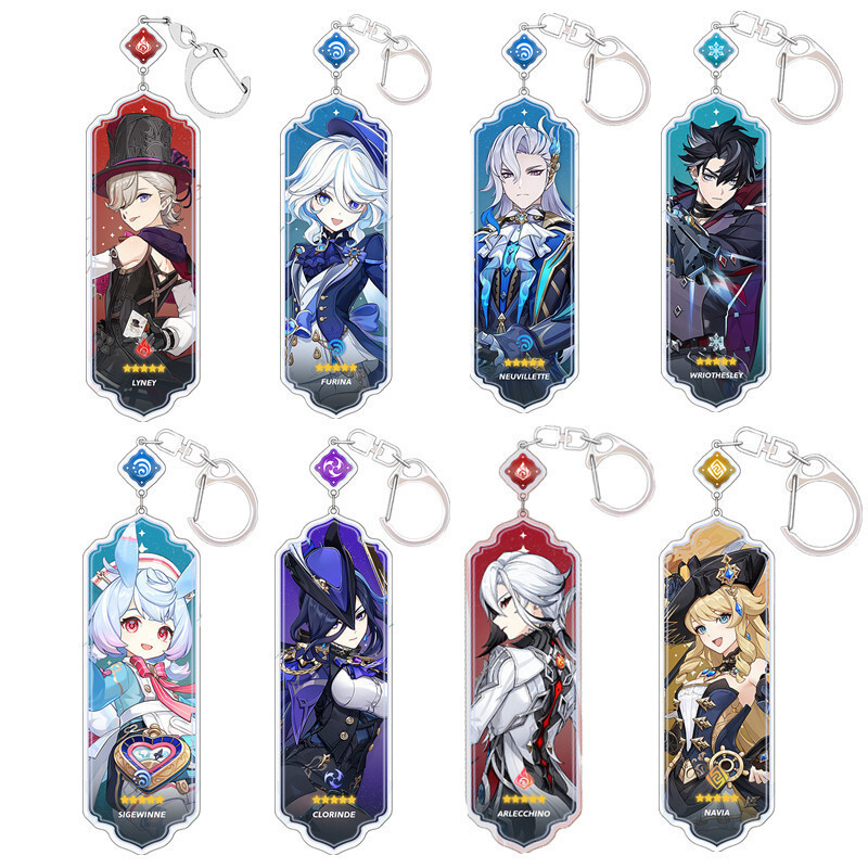 Genshin Impact Furina Neuvillette Lyney Wriothesley Navia Arlechino Clorinde Sigwinne พวงกุญแจอะคริลิคกระเป๋าเกมใบเตยพวงกุญแจฉลอง