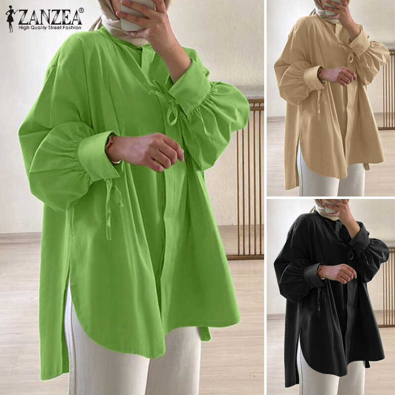 ❤ ZANZEA เสื้อผู้หญิงมุสลิมแบบมีเชือกผูก,เสื้อเบลาส์ผ