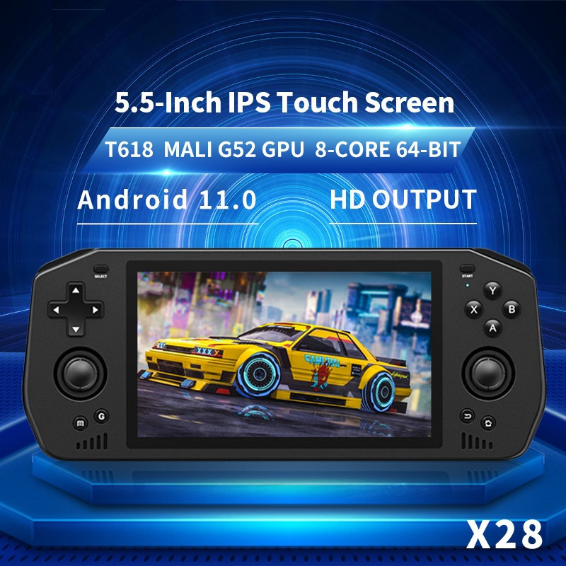 Powkiddy X28 เครื่องเล่นเกม ระบบแอนดรอยด์ 11.0 หน้าจอทัชสกรีน HD 5.5 นิ้ว แบบพกพา พร้อมชิป T168 รอง