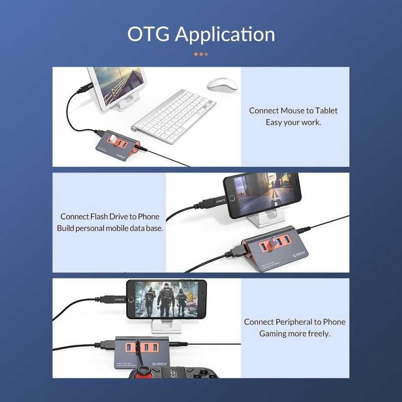 USB3.1 Gen2 ORICO Aluminum USB HUB PC Splitter 10Gbps Super Speed With 12V Power Adapter for Mobile