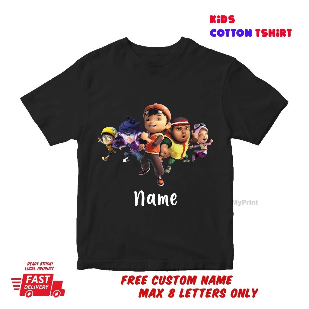 เสื้อเชิ้ตเด็ก Boboiboy เสื้อเชิ้ตแขนสั้นสําหรับเด็กฟรีสั่งทําพิเศษ 8 LETTERS