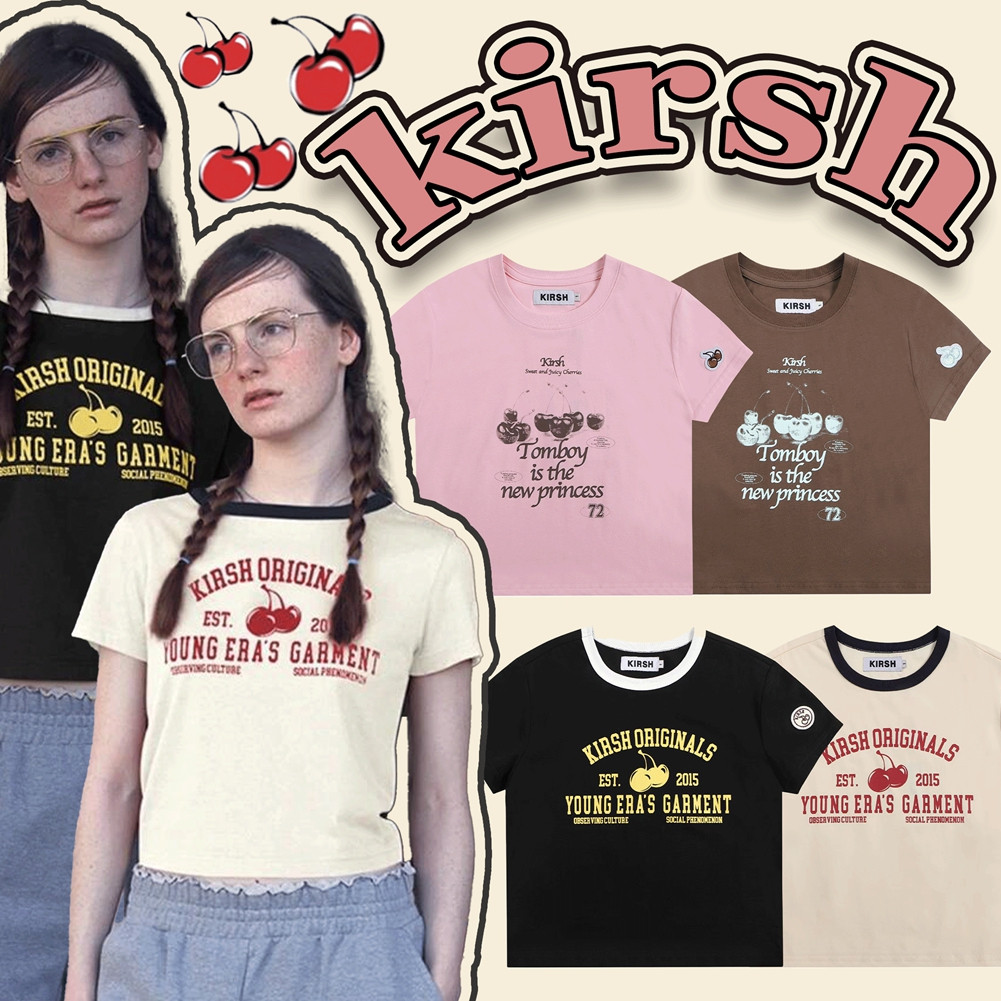 ♞แท้ / พร้อมส่ง KIRSH BIG CHERRY T-SHIRTS Slim Cropped Cotton Top Crewneck Casual สไตล์เกาหลี T-Shi