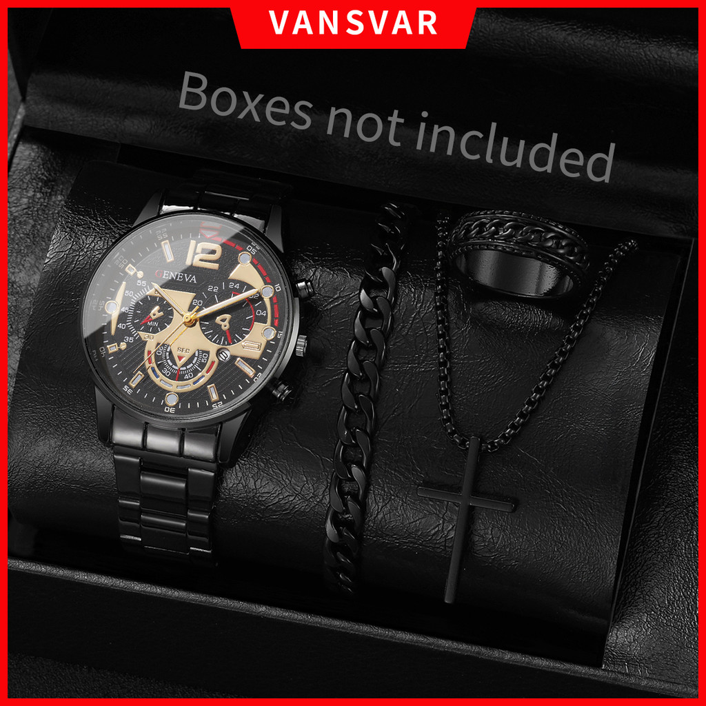 4ชิ้นแฟชั่นธุรกิจผู้ชายนาฬิกาชุดหรูหราโลหะผสมวงอะนาล็อกควอตซ์นาฬิกาข้อมือสําหรับบุรุษนาฬิกา(พร้อมกล่องเอาท์)