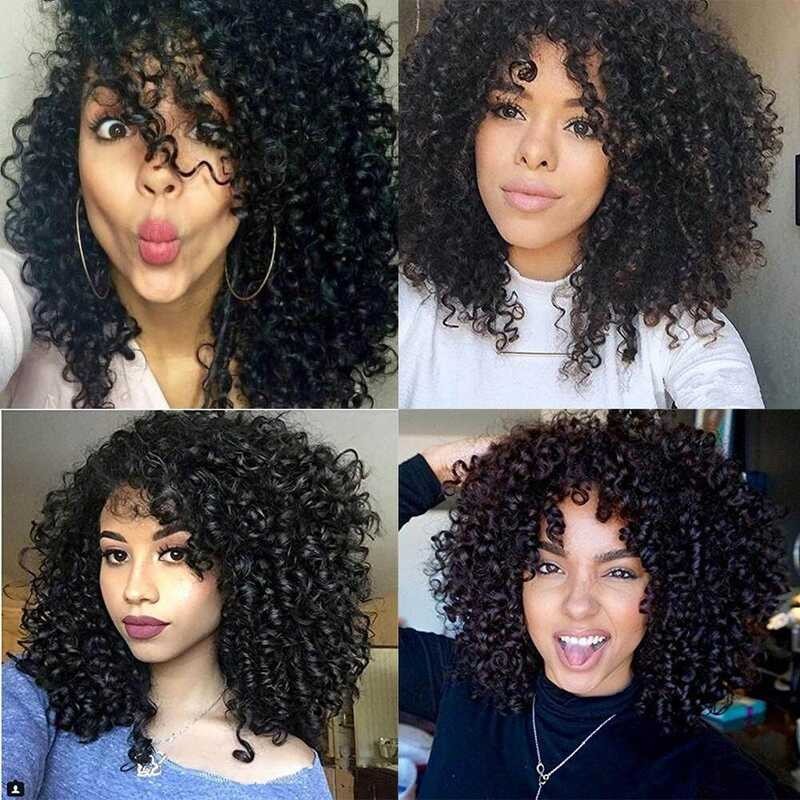 JUIE ➧ Black Synthetic Wig Long Curly Afro African American Wigs For Women s ➧