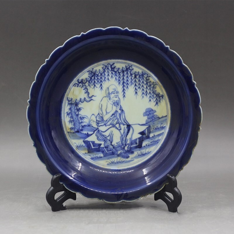 Da Ming Yongle Year made Blue and White Figure Flower Mouth Appreciation Plate Old Goods Collection 