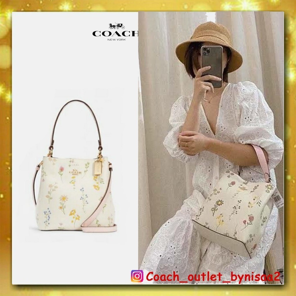 ♞,♘Coach SMALL TOWN BUCKET BAG WITH FLOWER PRINT