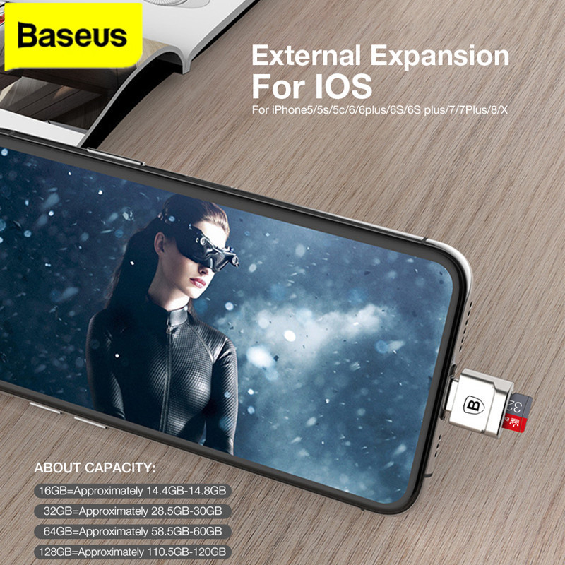 Baseus Mini Micro SD TF Card Reader อะแดปเตอร์ 8 Pin OTG เครื่องอ่านการ์ดหน่วยความจําสําหรับ iPhone