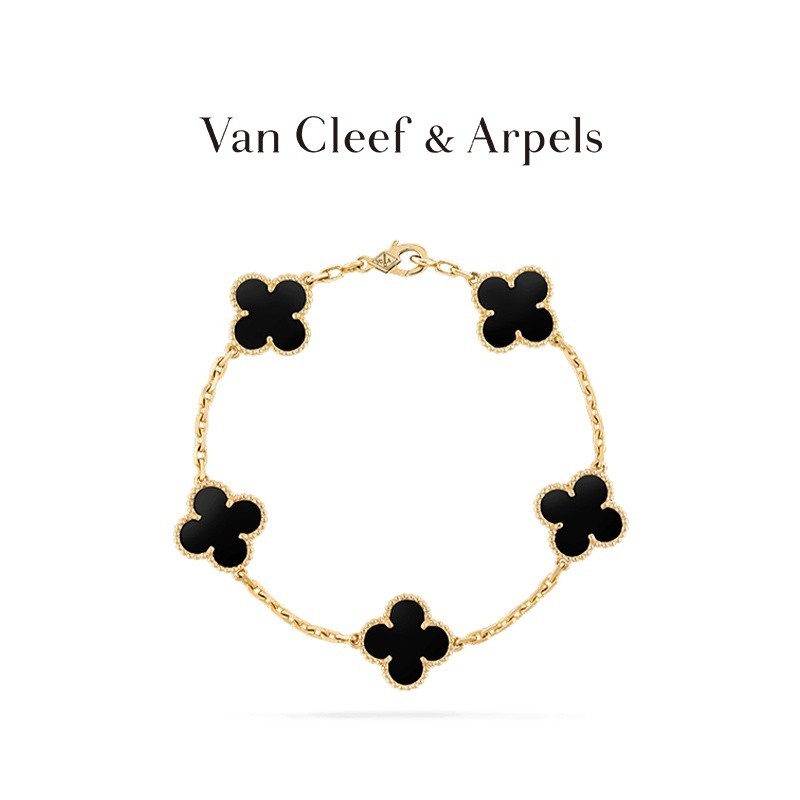 [พร้อมส่ง] Vca Van Cleef &amp; Arpels Alhambra Four-leaf Lucky Yellow K Golden Agate Five-Flower สร้อยข