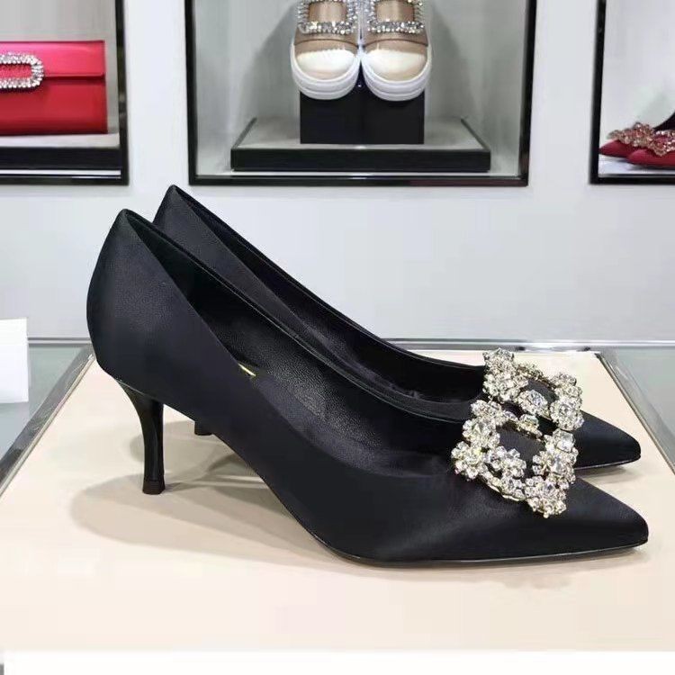 Roger Vivier Women's High Heels2022New Spring Rhinestone Pointed Toe Bridal Shoes Bridesmaid Stilet