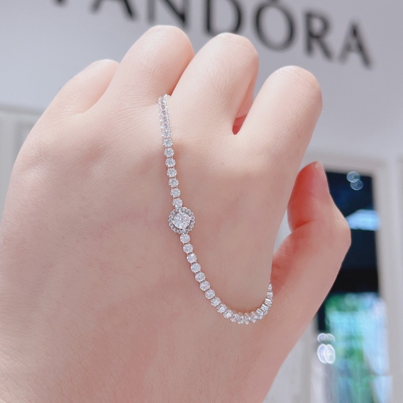 ♞,♘(การจัดส่งไทย) ของแทั 100% pandora กำไล สร้อยข้อมือเทนนิส Halo Bracelet silver 925 Couple bangle
