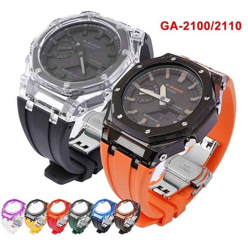 Strap for GA2100 G-SHOCK GA-2100 GA-2110 Watch Band Men Replacement Rubber Wrist Bracelet Transpare