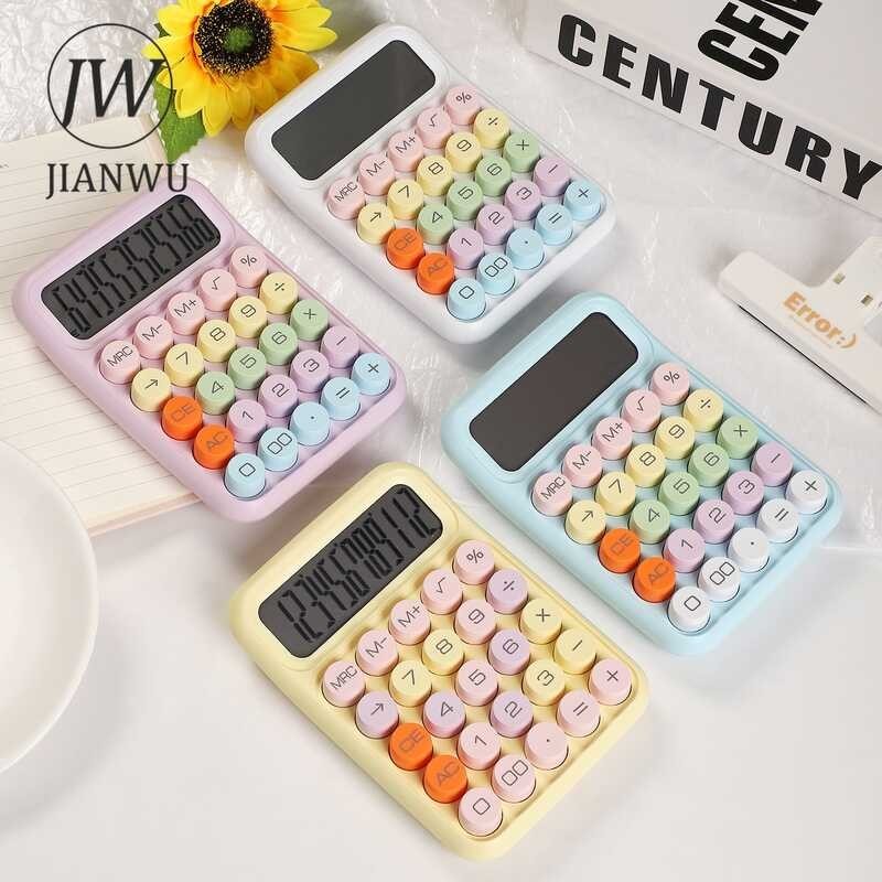 Kawaii JIANWU Candy Color Mechanical Key 12 Digits Calculator Creative Battery Portable Calculator