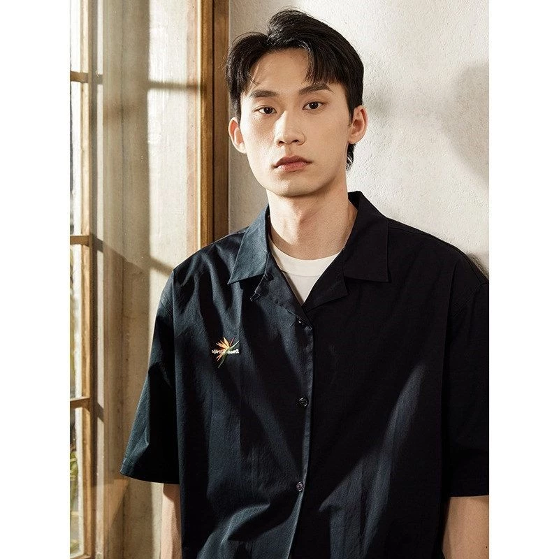 เสื้อเชิ้ตคอคิวบาแขนสั้น ลายปักดอกไม้นกแห่งสวรรค์ สไตล์วินเทจญี่ปุ่น thumbnail 5