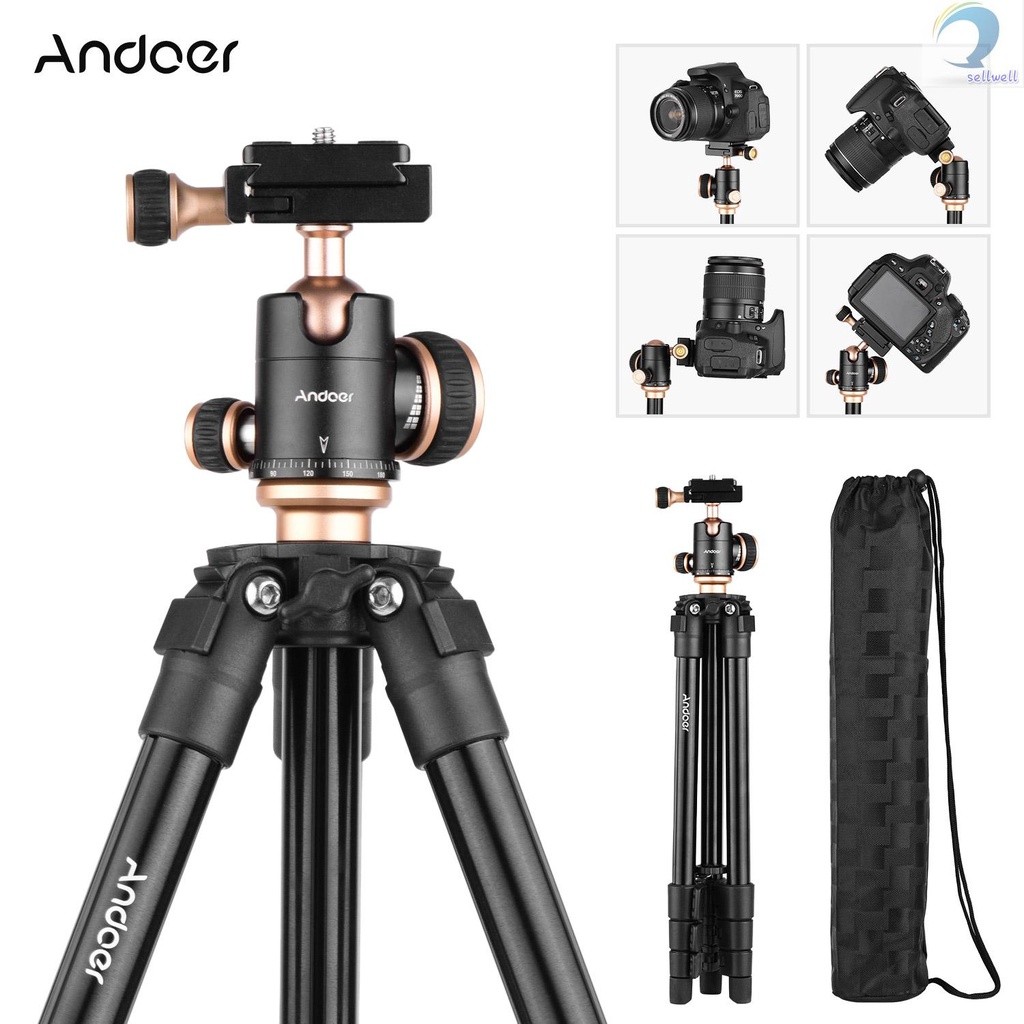 ในสต็อก [จัดส่งรวดเร็ว ] Andoer Q160SA ขาตั้งกล้องขาตั้งกล้องครบชุดพร้อมระดับฟองหัวบอลแบบพาโนรามาแบบ