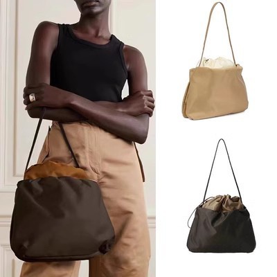 The Row Nylon Cloud Bag Woman's Bucket Bag Drawstring Pleated Shoulder Bag Handbag