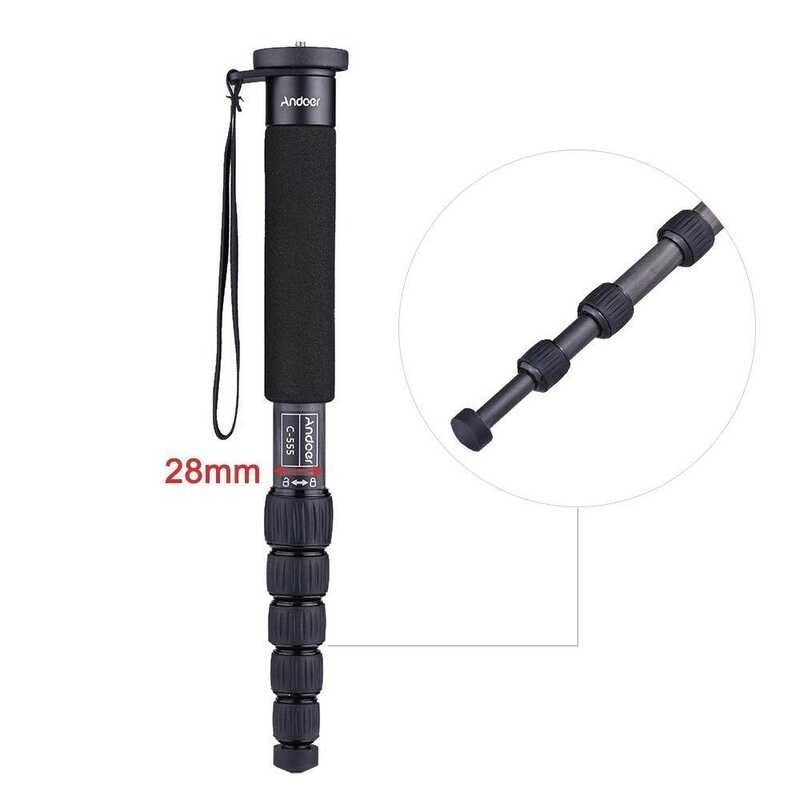 C-555 155 Andoer เซนติเมตร/5.1ft คาร์บอนไฟเบอร์กล้อง monopod unipod ต