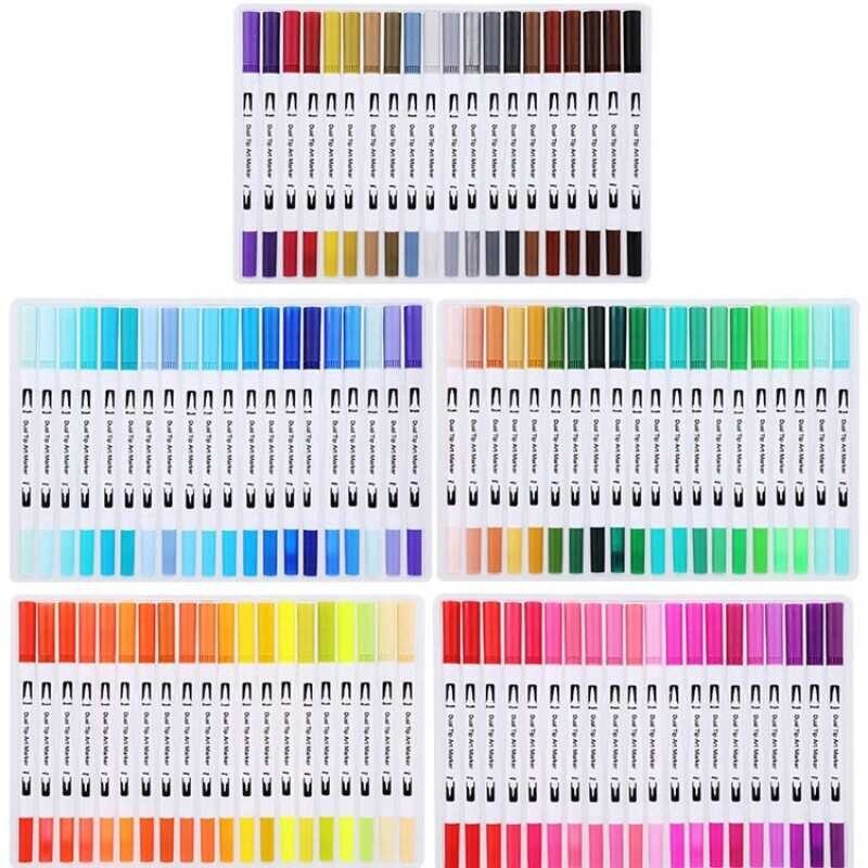 PCS 100/60/48/36/24/12 Colors Fineliner Dual Tip Brush Pen Drawing Painting Watercolor Art Marker P