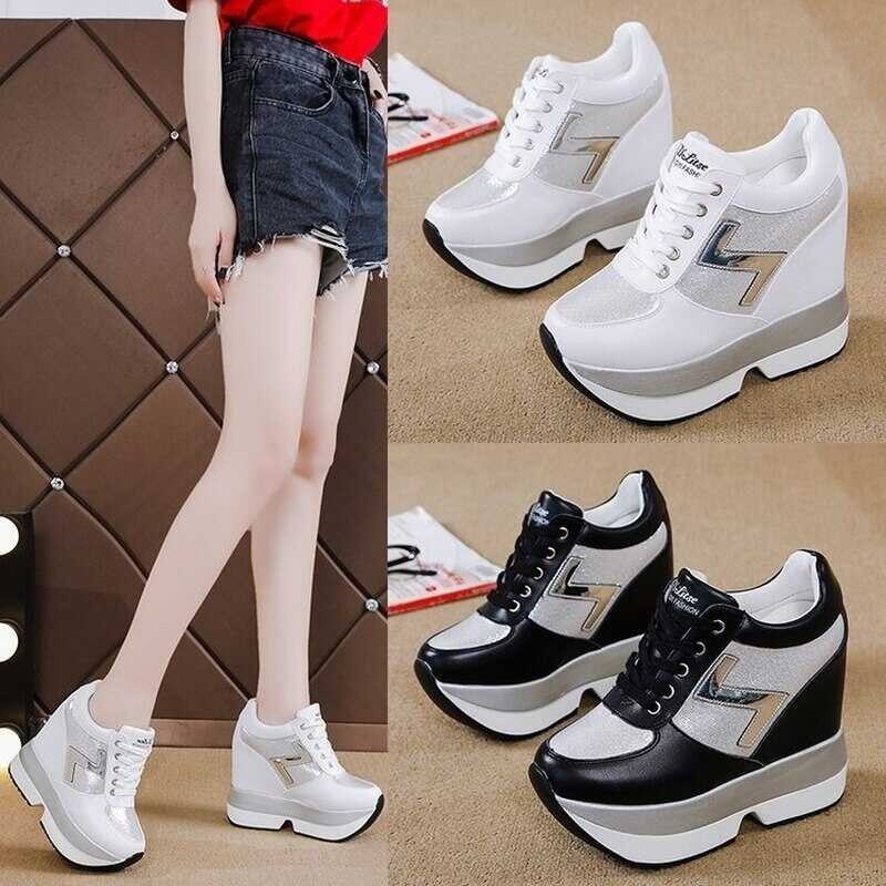 Inner Sneakers Women Heightening Women's Lace-up Thick-soled Casual Sports Wedge High-heeled Shoes '
