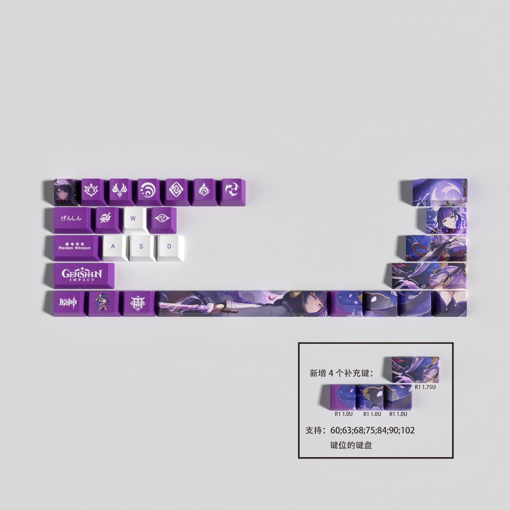 Genshin Thunder General Keycaps Genshin เกม Thunder ทั่วไป 29 ชุดกุญแจ PBT Sublimation Keycaps
