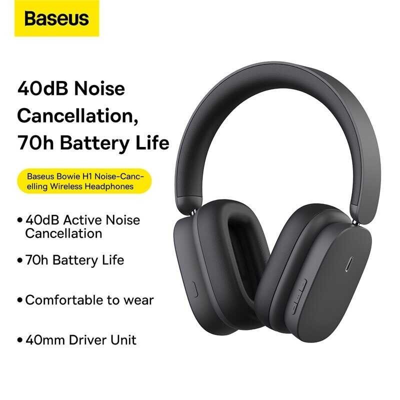 Baseus H1 ANC Wireless Headphones Hybrid 40Db Active Noise Cancelling Earphone Bluetooth 5.2 40Mm D