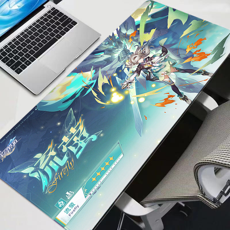 Honkai Star Rail Firefly แผ่นรองเมาส์การ์ตูนขนาดใหญ่ลื่นน่ารักอะนิเมะแผ่นรองเมาส์สําหรับเล่นเกมสาวแฟชั่นแผ่นรองโต๊ะคอมพิวเตอร์พรมคีย์บอร์ด