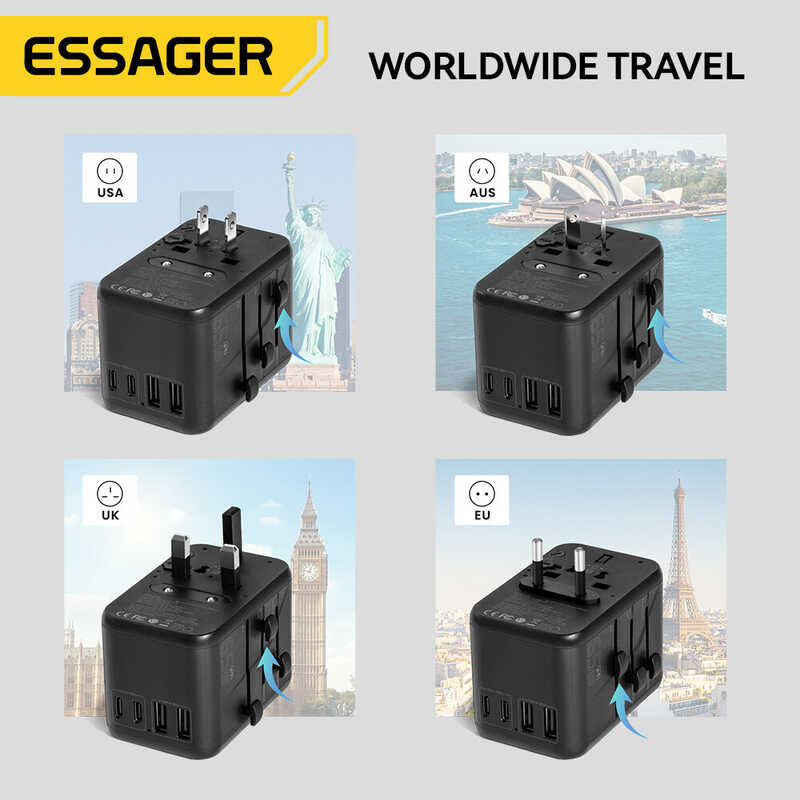 ❤ Essager Universal 65W Fast Charger Travel Adapter Wall Charge For US EU UK AUS Plug Fully Funct